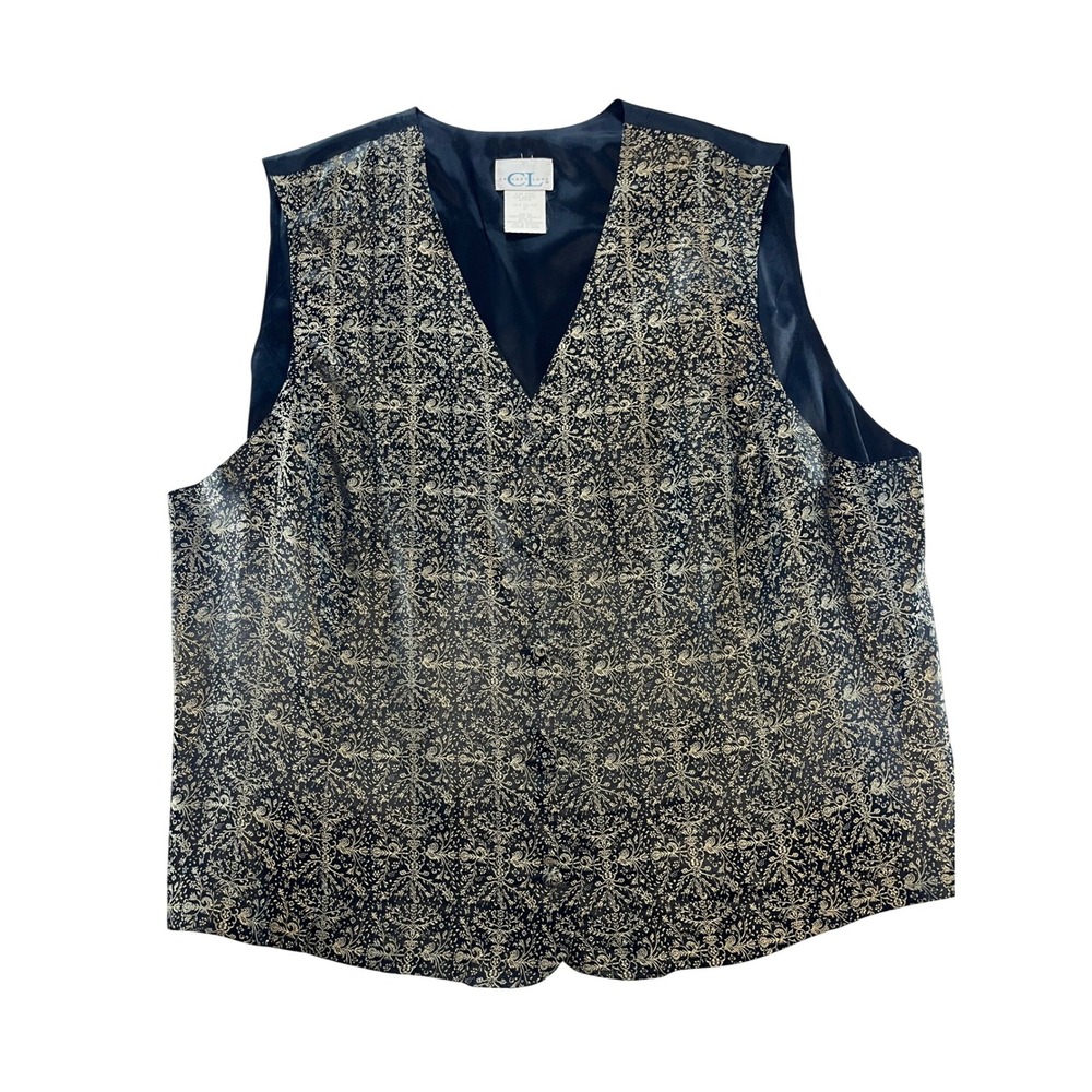 Cricket Lane Mens 3X Gold Black Floral Brocade Damask Formal Vest Button Front